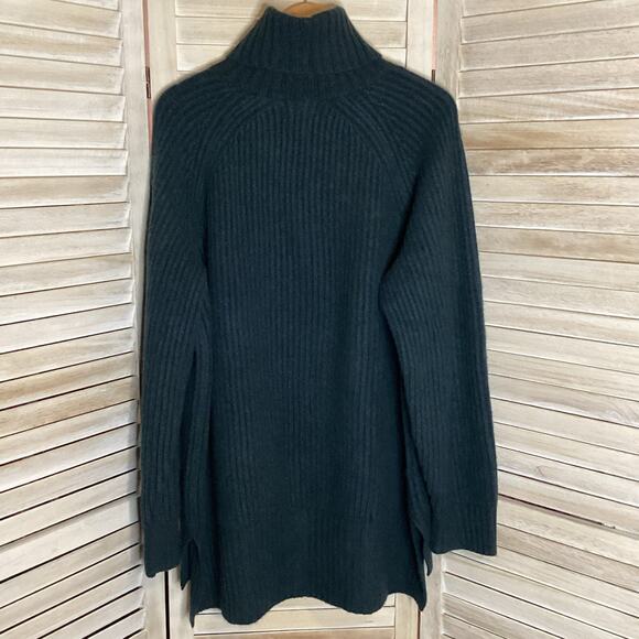 Naadam 100% Cashmere Thick Ribbed Knit Turtleneck Tunic Sweater Green 1x - Picture 2 of 9
